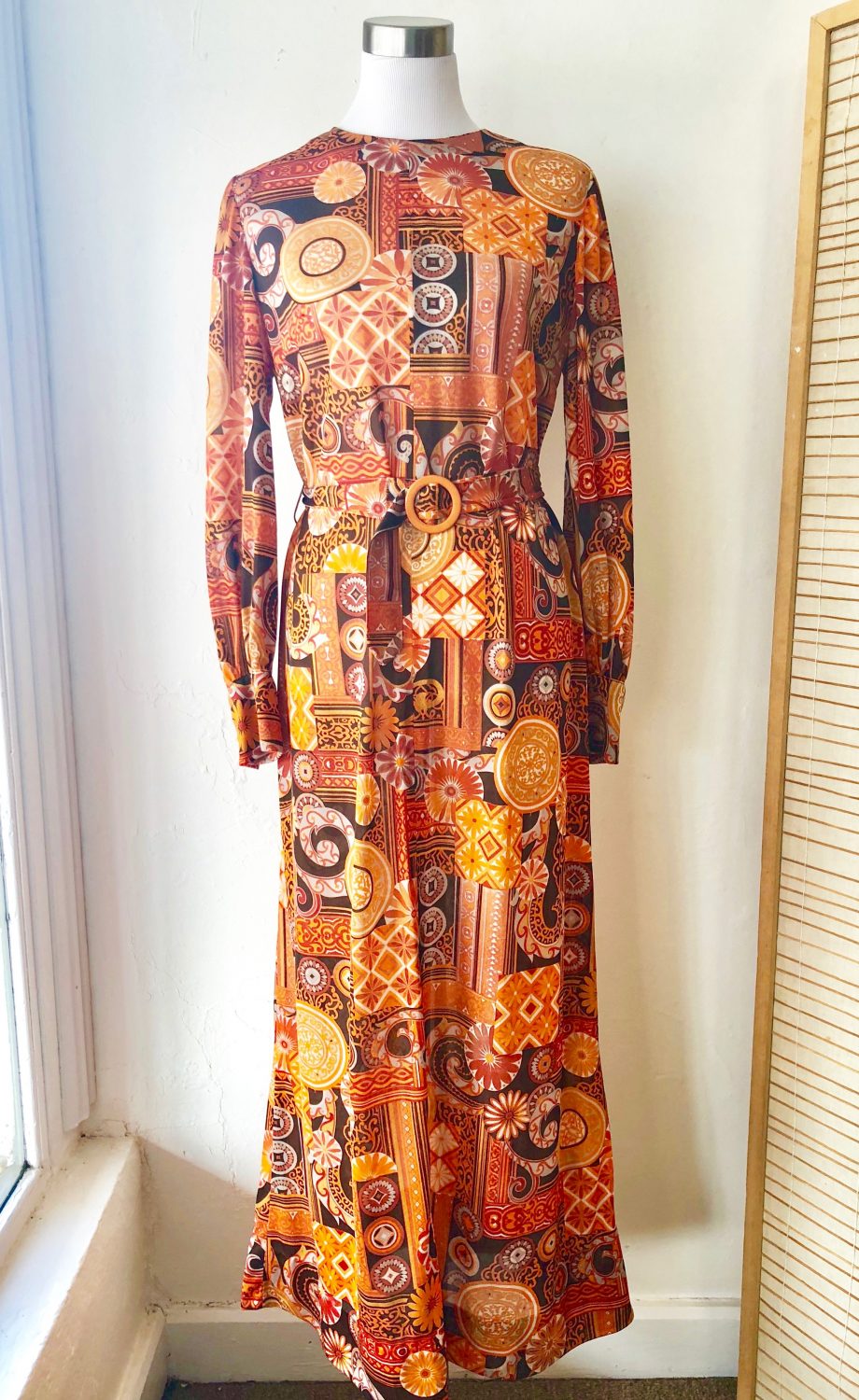 Amazing Orange and Brown 1970s Patterned Dress | Chaos Bazaar Vintage