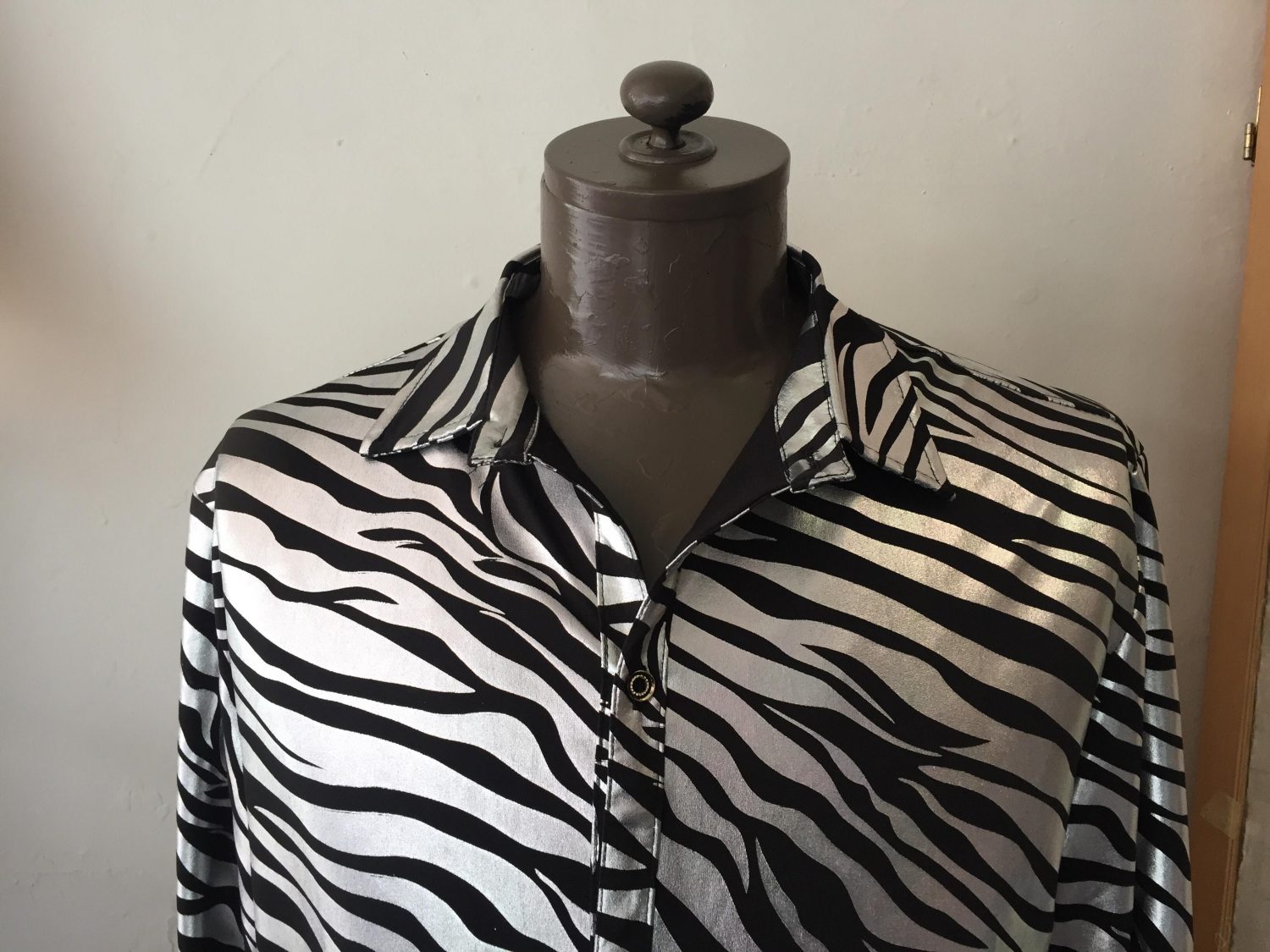 Silver and Black Tiger Print 70s Inspired Shirt | Chaos Bazaar Vintage