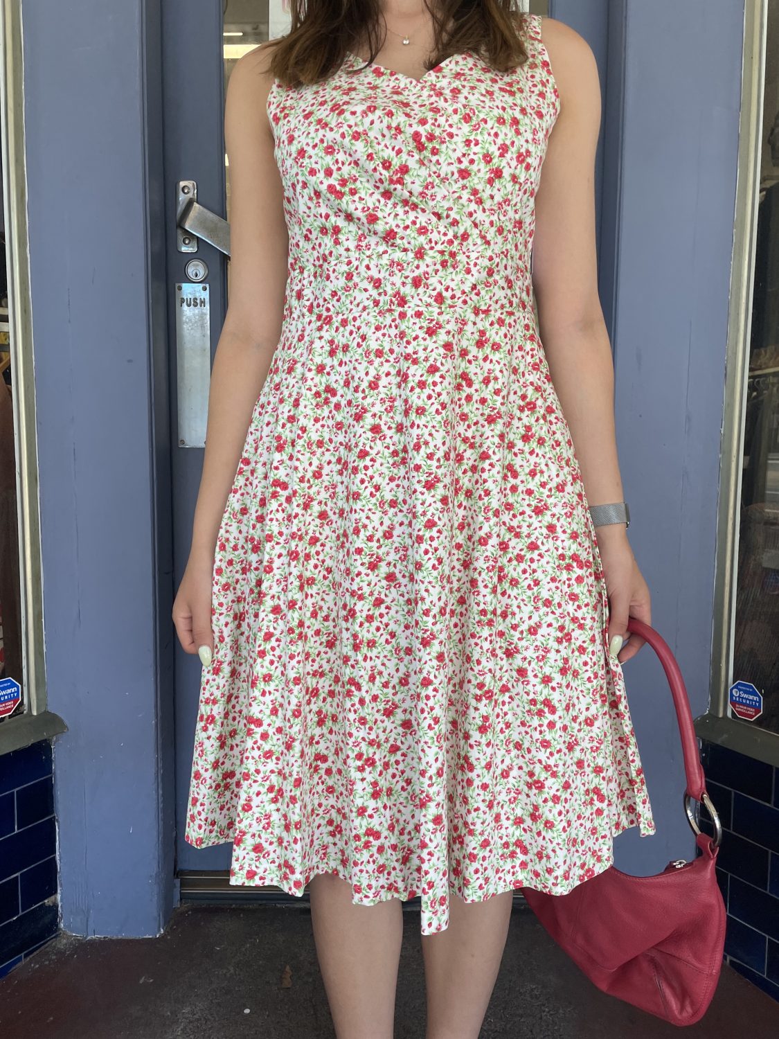 Red and Green Floral Patterned 1950s Inspired Midi Dress | Chaos Bazaar ...