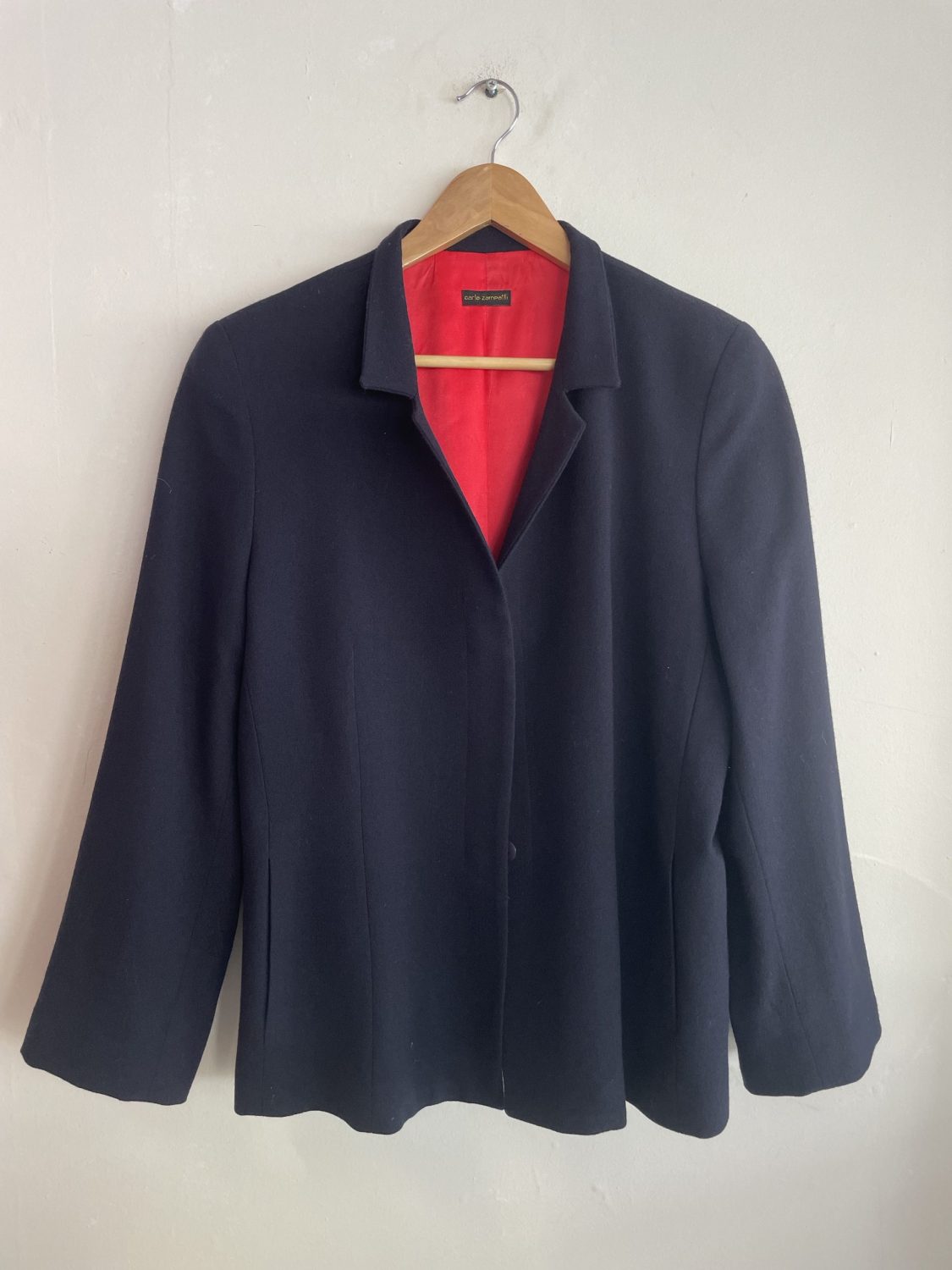 CARLA ZAMPATTI VINTAGE NAVY BLAZER WITH RED LINING | Chaos Bazaar Vintage