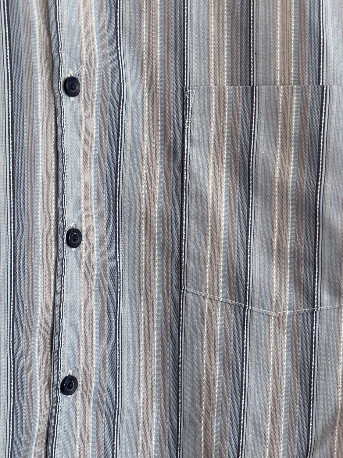 70's 'PELACO' SHADES OF BLUE/TAUPE STRIPED S/S SHIRT | Chaos Bazaar Vintage