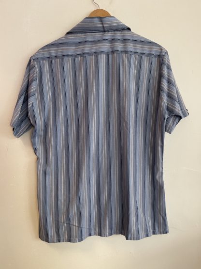 70's 'PELACO' SHADES OF BLUE/TAUPE STRIPED S/S SHIRT | Chaos Bazaar Vintage