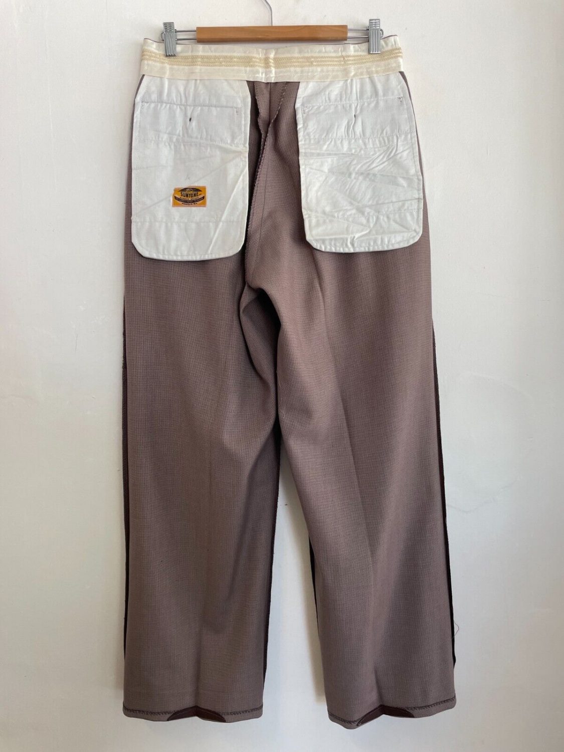 VINTAGE BUTTON FLY PURE WOOL DEADSTOCK 1940S LIGHT GREY PANTS 34 X