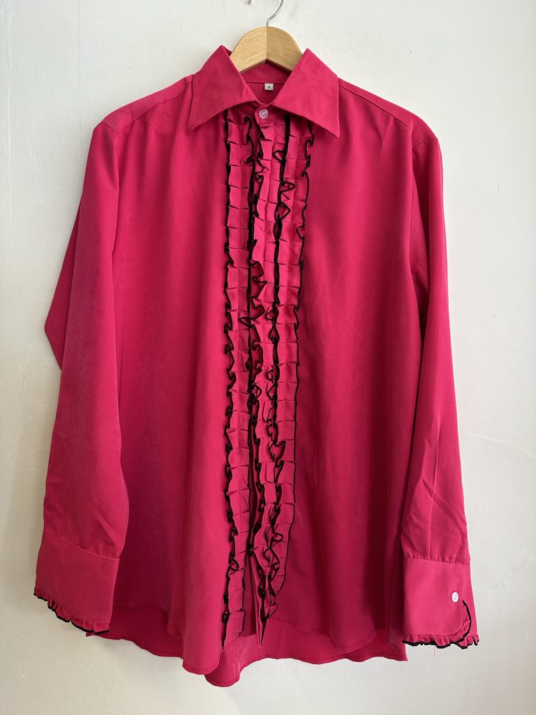 HOT PINK 1980's MENS RUFFLED TUXEDO SHIRT SIZE M | Chaos Bazaar Vintage