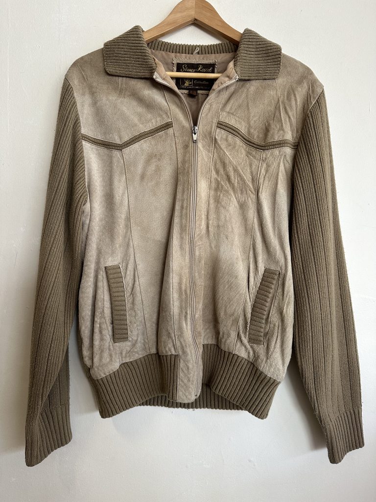 VINTAGE SUEDE FRONT ZIP SIMON KESSEL JACKET WITH KNITTED DETAILS ...