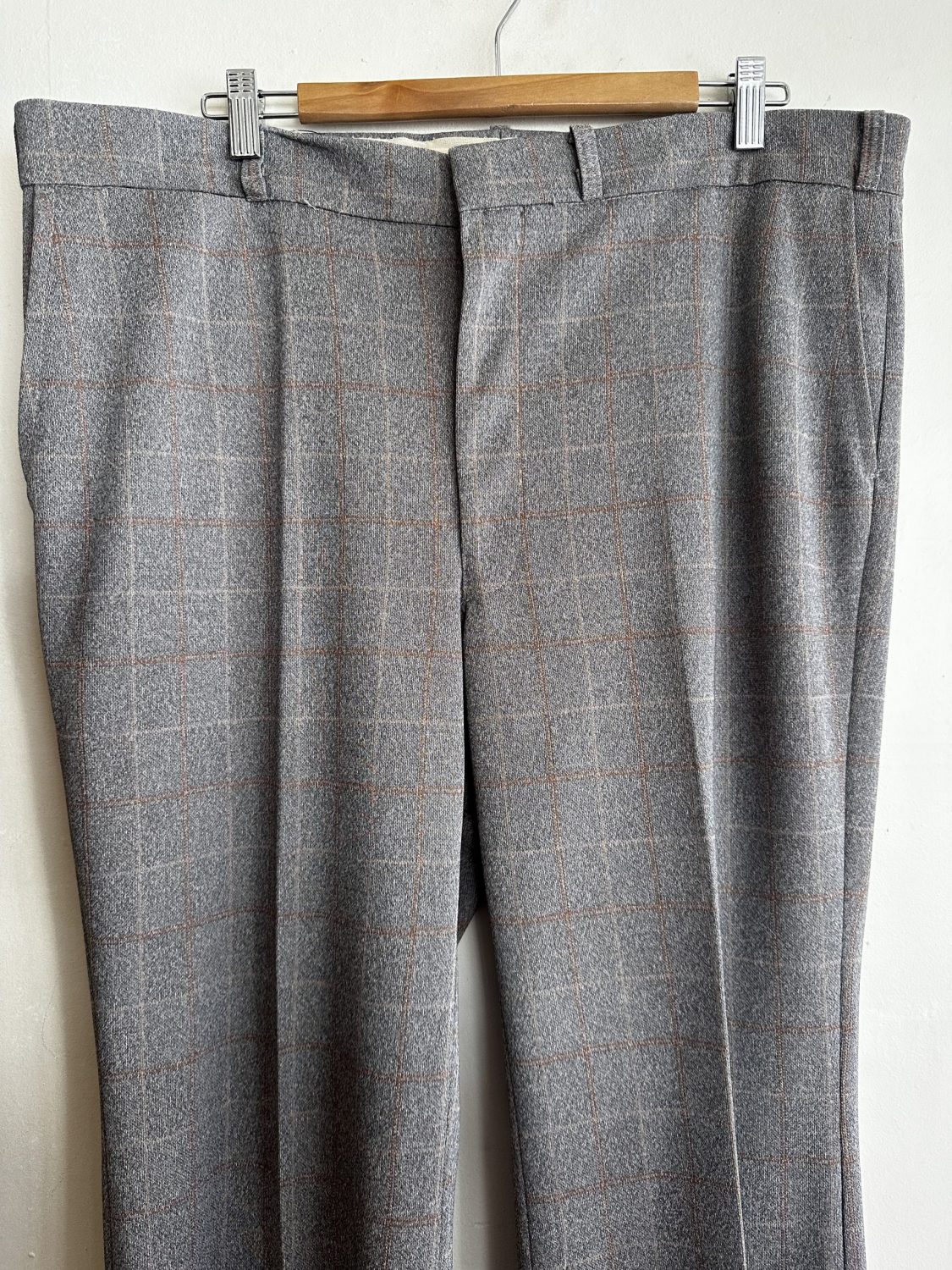 ORIGINAL 70s MENS GREY FLARES WITH AN ORANGE AND CREAM CHECK 40INCH ...